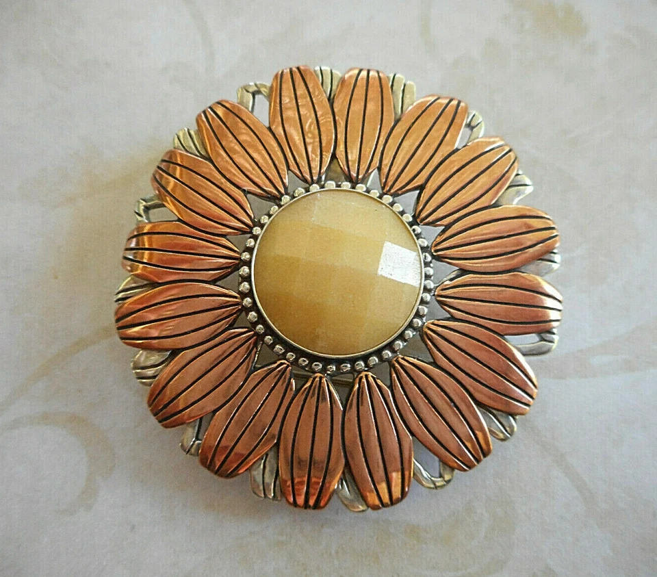 Broche colgante de girasol jaspe amarillo pollack Carolyn de ley y cobre RE24A1 Foto 4 de 4