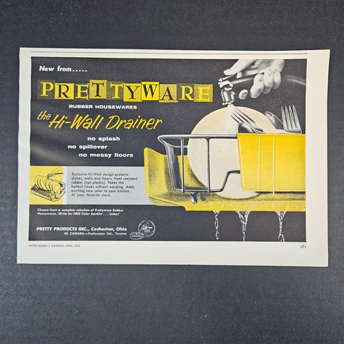 1957 Prettyware Hi-Wall Drainer Vintage Print Ad Pretty Products Coshocton OH