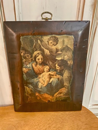 Découpage bois art religieux / plaque - La Sainte Famille MCM, ferme, chalet - Photo 2 sur 4