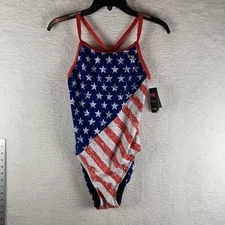 TYR Swimsuit Women 36 American Flag Print Cross Back Performance One Piece 8050