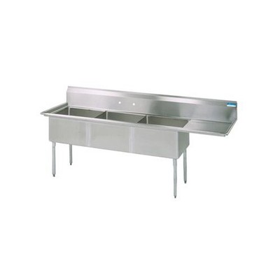 Bk Resources 20 in x 16 in x 12 in 3 Compartment Sink with Right