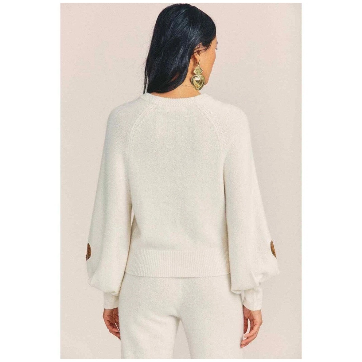 LoveShackFancy LSF Ashland Size S Cream Sequin Heart Wool Blend Sweater Luxury image 2