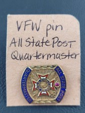 Vintage VFW All State Quarter Master Gold Filled Pin Ruby Stone READ