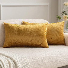 Velvet Throw Pillow Covers 12x20 Inch, Pack of 2 - Dark Gold, Soft Solid Lumbar