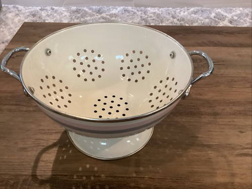 Pfaltzgraff Aura Metal Colander/Strainer Pink & Gray Stripe - - Picture 5 of 14