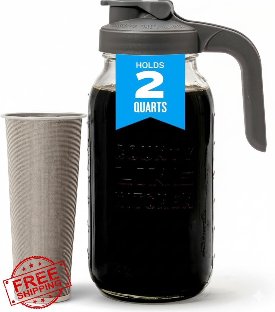 County Line Kitchen 64oz Cold Brew Coffee Maker, Glass Pitcher Gray