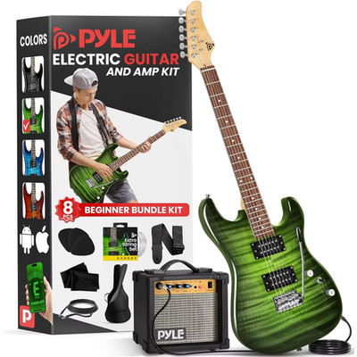 Pyle 6-String Electric Guitar Kit- Includes Amplifier with Accessory Kit (Green)