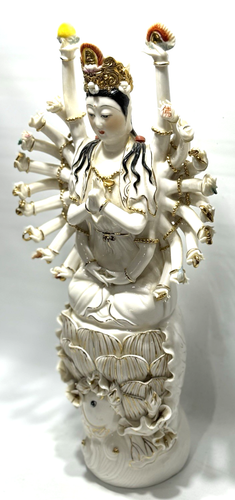 Chinese Goddess of Mercy Thousand Hand Guan Yin Bodhisattva Porcelain Figurine - Picture 18 of 19