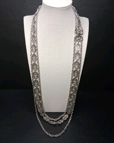 Vintage Crown TRIFARI Silver Tone Triple Chain Necklace. 15.151 - Picture 5 of 7