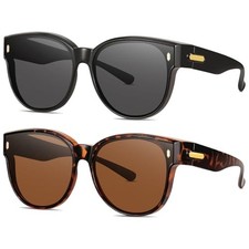 Polarized Fit Over Glasses Sunglasses for Women Black/Black leopard Pattern/Tea