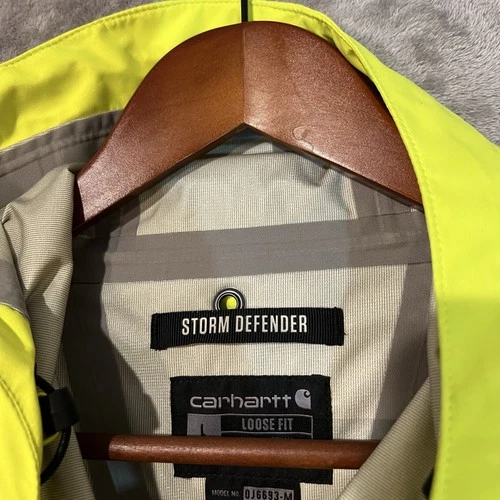 Carhartt Storm Defender Jacket Mens Large Yellow Hooded Hi Vis Workwear OJ6693-M image 4