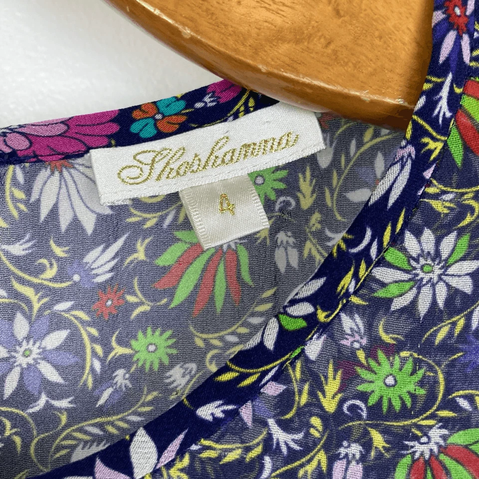 Shoshanna Alina 100% Silk Sleeveless Dress Smocked Waist Floral Garden Girl sz 4 - Image 4 of 4