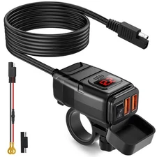 EXTRACTME Motorcycle USB Charger, 6.8A Quick Charge 3.0 Dual USB Motorcycle P...
