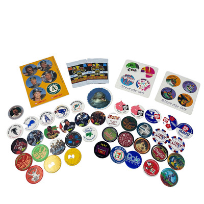 Pogs Mixed Lot 58 Count Hawaii Oakland Athletics Coca Cola McDonalds 7 Eleven