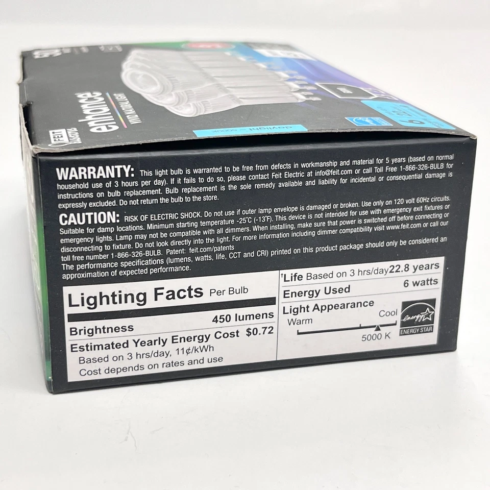 6 pack Feit Enhance LED 6W (50W Equivalent) Light Bulb GU10 MR16 450 lumens - Image 3 of 4