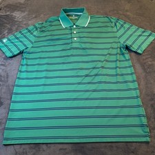 Brooks Brothers Performance Series Polo Shirt Green Navy Stripe Men's Large Golf