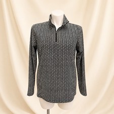 Lands' End Women's 1/4 Zip Fleece Pullover Black White Large 14/16