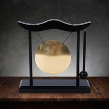 Desktop Gong Tabletop Black Wooden Stand Art Adornment Collectible Gong Bell