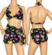 Vintage 1997 Victorias Secret Floral Bikini 3 Piece Swimsuit Set 36C Large Y2K