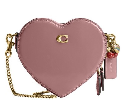 Coach NWT Peony PinkHeart Leather Crossbody Bag 14 /Charms/Brass Chain/Hardware