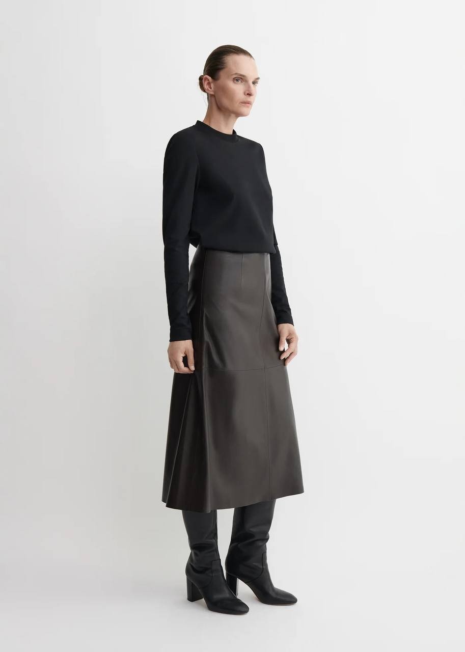 Arma PHILIPA Leather Midi Skirt A-Line Brown Size M