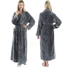 Dressing Gown Women Full Length Robe Plus Size Fleece Winter Warm 14-20, Grey 