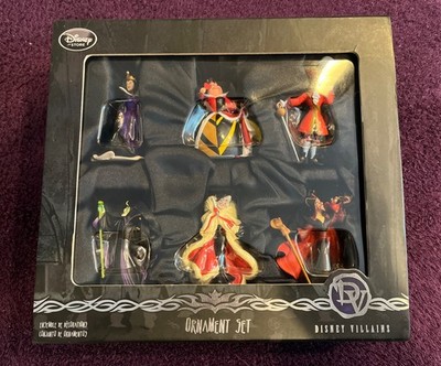 Disney Store Villains Ornament Set 6 PC EVIL QUEEN HEARTS MALEFICENT JAFAR HOOK
