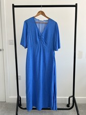 Women's MANGO Mid-Length Print Blue Dress Europe Size L Loose Fit Short Sleeve