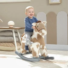 Qaba Rocking Horse, Kids Plush Animal Rocker with Realistic Neigh