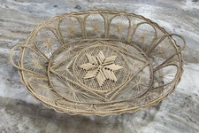 Vintage Straw Raffia Basket. 16”  X 12” X 2.75” Deep. Beautiful Delicate Weave