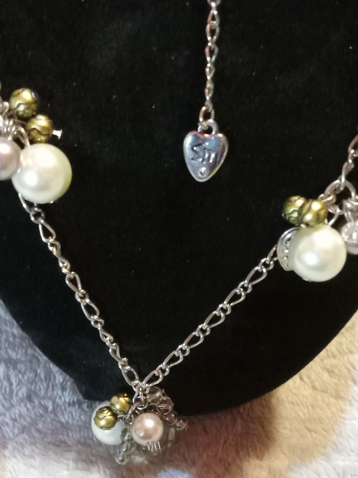 Collar Estación Perlas Cristal Facetado Acento Latón Tono Plata 18" 2" Ext. Foto 3 de 4