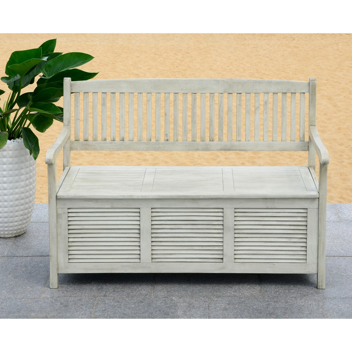 SAFAVIEH Outdoor Collection Brisbane Storage Bench Distressed