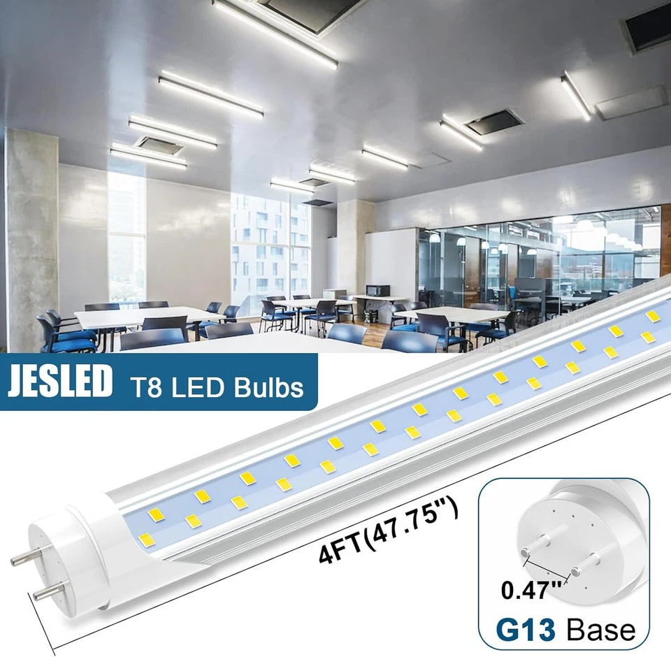 4FT LED Tubes Garage Shop Light Bulbs G13 T8 28W Single Double End Plug and Play - Image 3 of 4