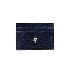 Alexander McQueen Leather Women Card Holder, Denim Effect Blue Saphire