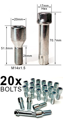 M14 alloy wheel tuner bolts + star Key VW Vento 1H2 [1991-1998] Saloon x 20