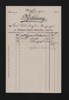 SCHLATT, Rechnung 1904, Johann Felix Schuler Zigarren-Fabrik