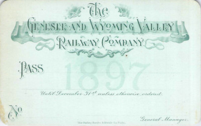 1897 GENESEE WYOMING VALLEY  RAILROAD RR RWY RY RAILWAY PASS