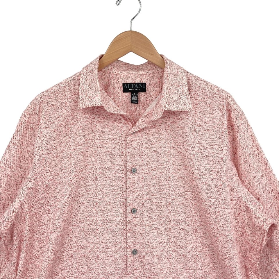 Alfani Button Up Shirt Men Large Pink Patterned Long Sleeve Regular Fit Collared - Image 3 of 4