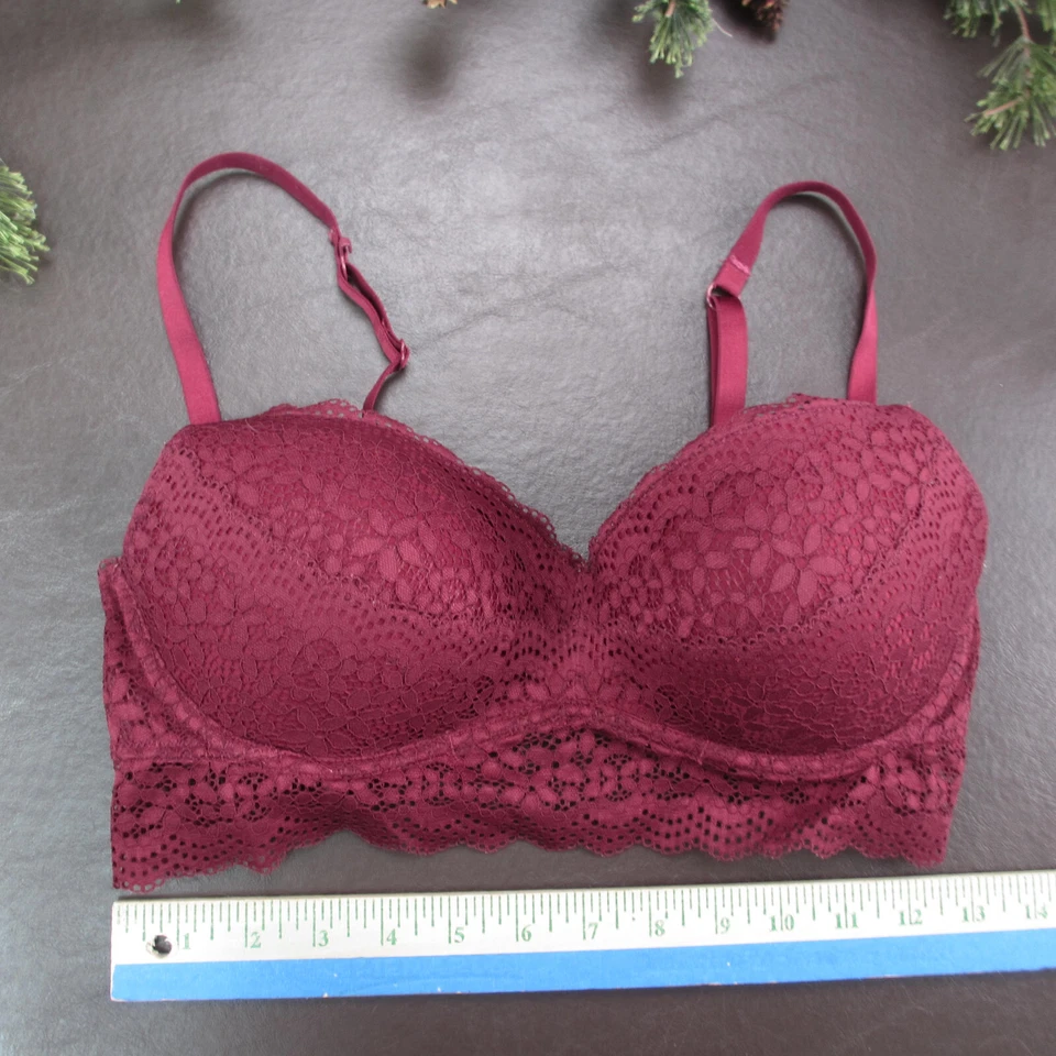Xhilaration Bra 36C Maroon Lace Padded Underwire Adjustable Clasp Back - Imagem 2 de 4