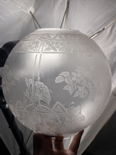 Antigua pantalla de lámpara de bola de vidrio grabado al ácido decoración victoriana gasoil queroseno ajuste de 4" - Imagen 14 de 24