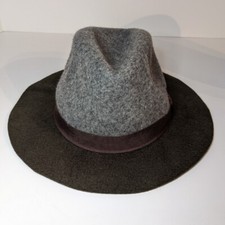 Fedora Hat by C, 100 Wool, Mid Brim, Olive and Gray, Size Approximated as Small