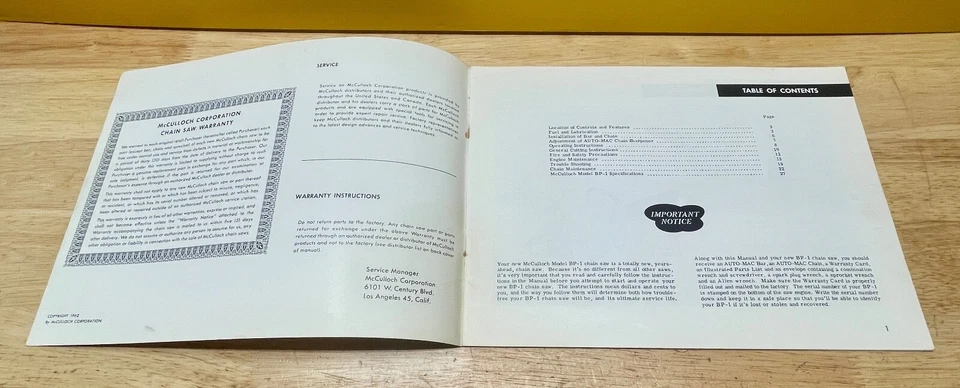 NOS OEM Vintage McCulloch BP-1 Chainsaw Owners Manual Original (Bin L BP1) - image 3 of 4