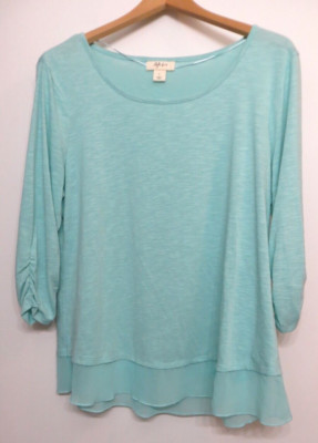 Style & Co. Shirt Womens Large Blue Pullover 3/4 Sleeve Stretch Classic Top