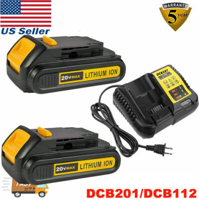 1/2pack 20V For DeWALT Max Lithium Ion DCB201 DCB203 DCB207 Battery or Charger