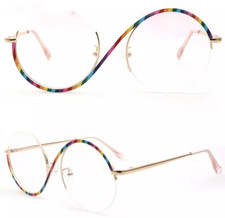 Stylish Women Round Half Rim Eyeglasses Rainbow Glasses Frame Semi Rimless Metal