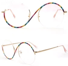 Stylish Women Round Half Rim Eyeglasses Rainbow Glasses Frame Semi Rimless Metal
