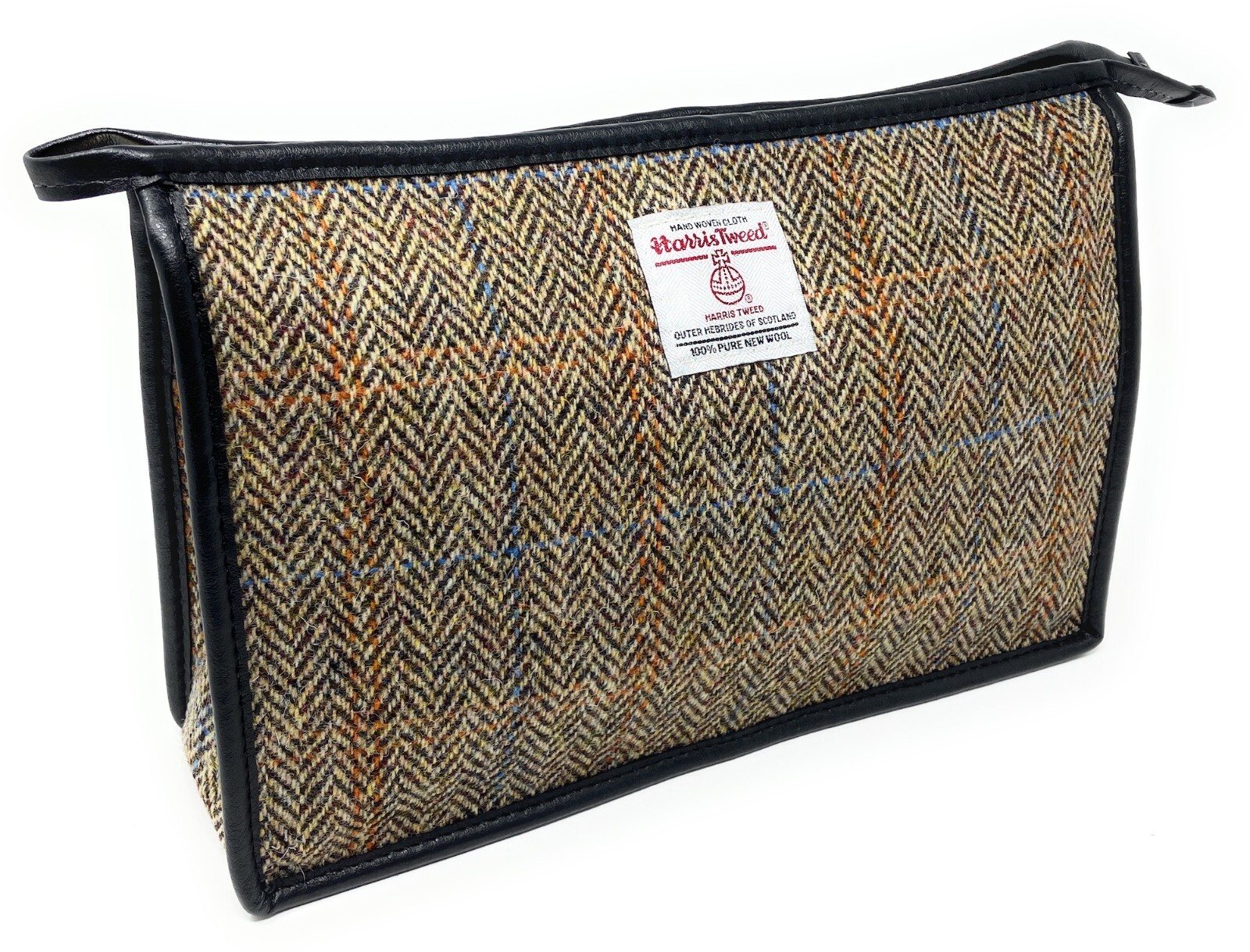 Bolso de tocador Harris Tweed marrón espina de arenque