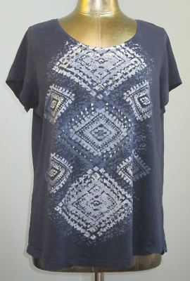 Relativity Blue Graphic Shirt Womens Size L Chest 44 Short Sleeve