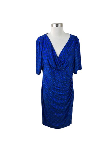 Lauren Ralph Lauren Multi Blue Ruched Waist Sheath Stretch Dress Size 16