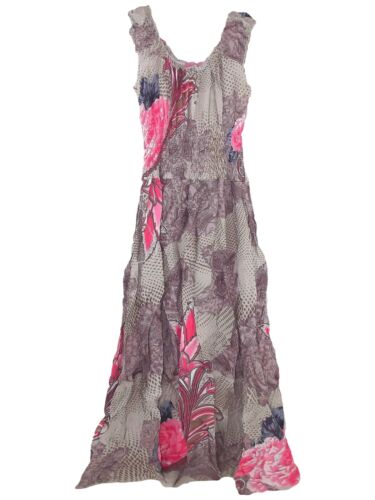 Kleid Damenkleid lang Maxi Blumenrad beige Baumwolle Rundhalsausschnitt - Bild 21 von 26